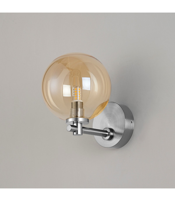 Tivoli Short Arm Wall Light 1 Light G9 IP44 Polished Chrome/Amber Smooth Round Glass-7