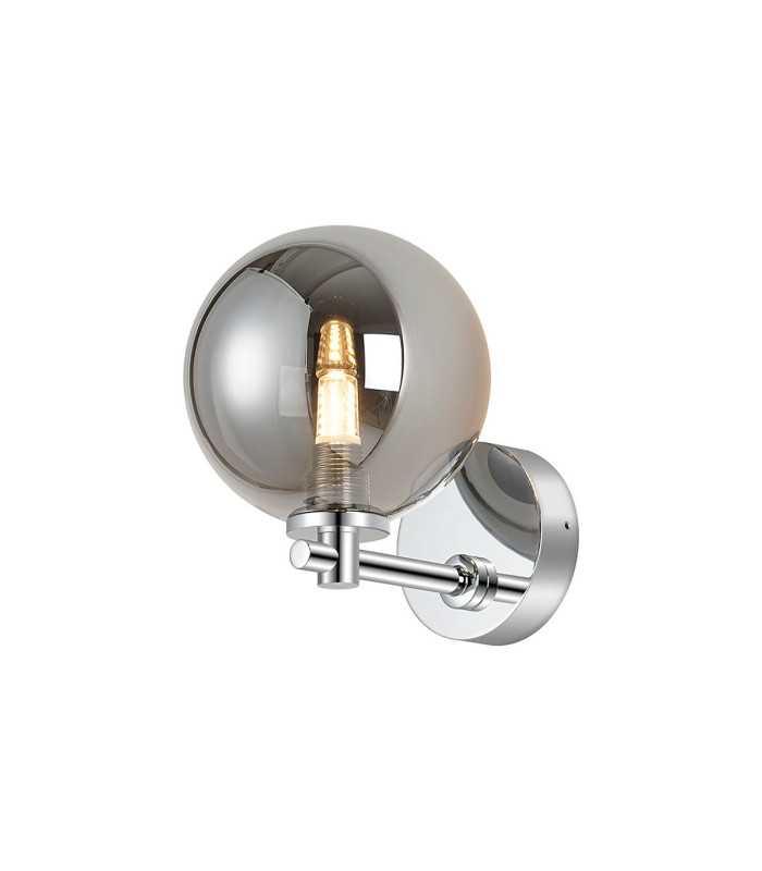 Tivoli Short Arm Wall Light 1 Light G9 IP44 Polished Chrome/Smoke Smooth Round Glass-1