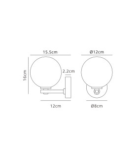 Tivoli Short Arm Wall Light 1 Light G9 IP44 Satin Black/Opal Smooth Round Glass-2