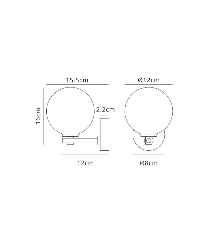 Tivoli Short Arm Wall Light 1 Light G9 IP44 Satin Black/Opal Smooth Round Glass-2
