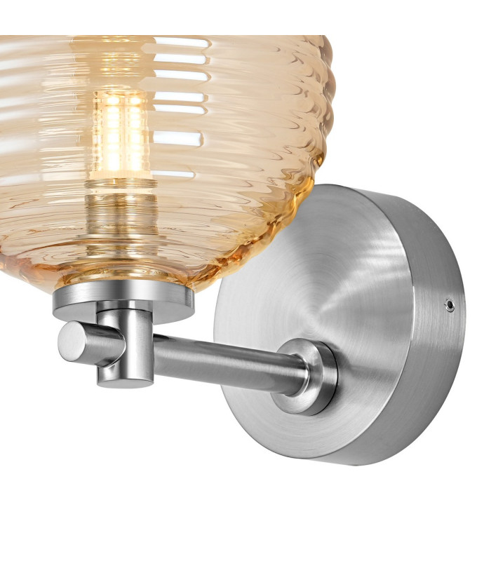 Tivoli Short Arm Wall Light 1 Light G9 IP44 Polished Chrome/Amber Ribbed Round Glass-6