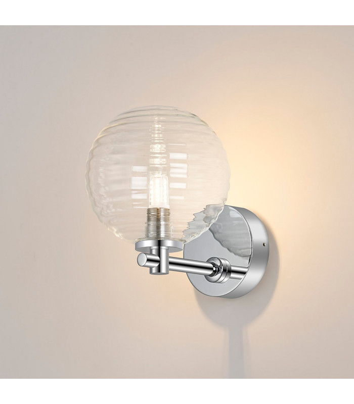 Tivoli Short Arm Wall Light 1 Light G9 IP44 Polished Chrome/Clear Ribbed Round Glass-3