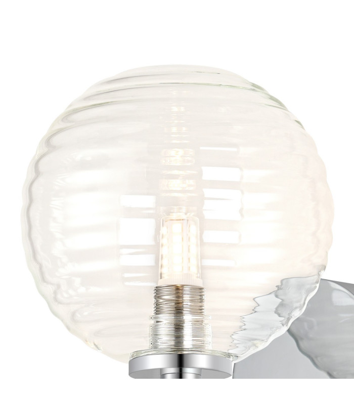 Tivoli Short Arm Wall Light 1 Light G9 IP44 Polished Chrome/Clear Ribbed Round Glass-6