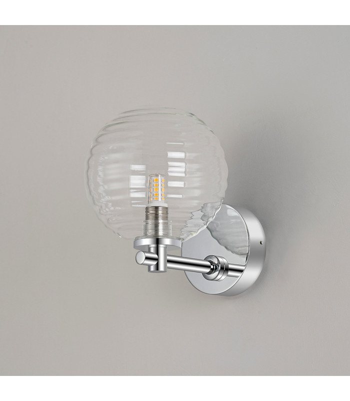 Tivoli Short Arm Wall Light 1 Light G9 IP44 Polished Chrome/Clear Ribbed Round Glass-7