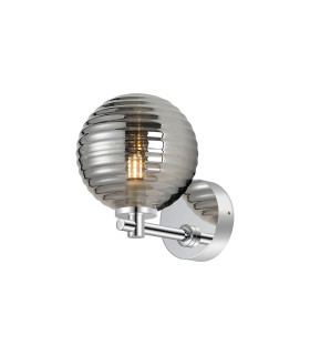 Tivoli Short Arm Wall Light 1 Light G9 IP44 Polished Chrome/Smoke Ribbed Round Glass-1