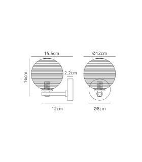 Tivoli Short Arm Wall Light 1 Light G9 IP44 Polished Chrome/Smoke Ribbed Round Glass-2