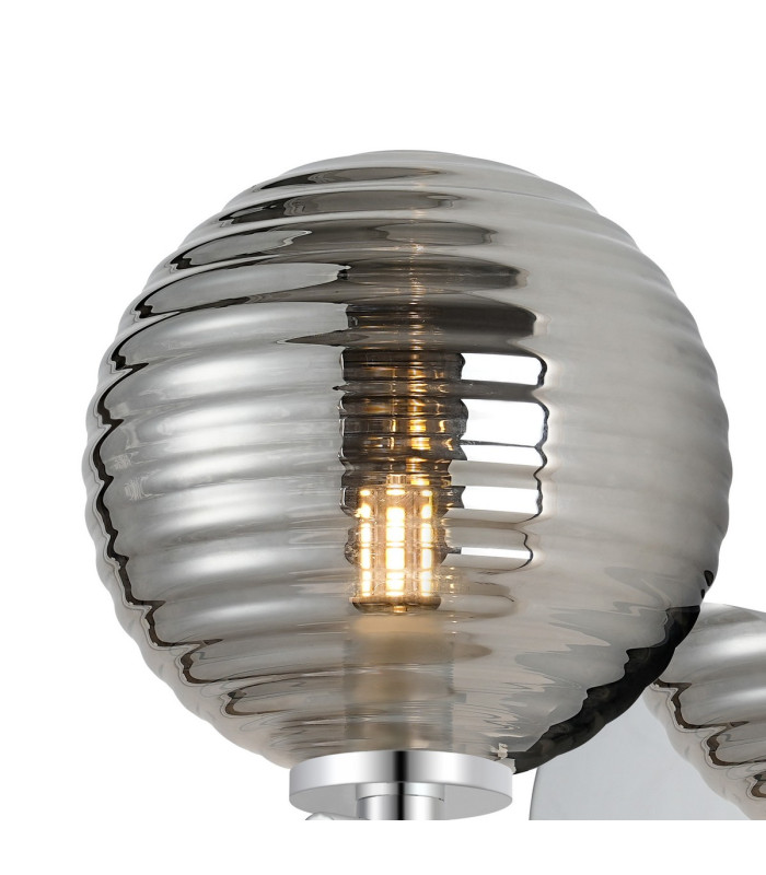 Tivoli Short Arm Wall Light 1 Light G9 IP44 Polished Chrome/Smoke Ribbed Round Glass-5