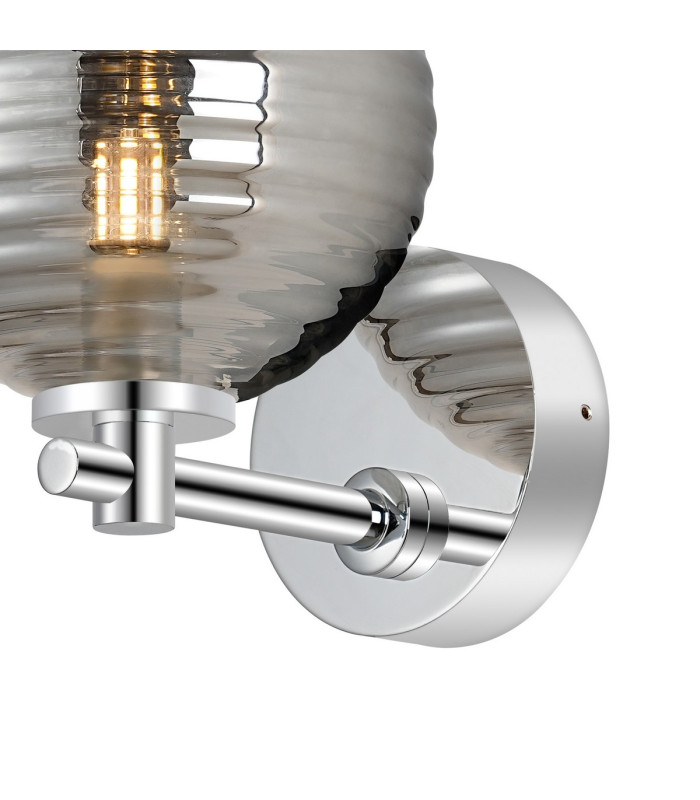 Tivoli Short Arm Wall Light 1 Light G9 IP44 Polished Chrome/Smoke Ribbed Round Glass-6