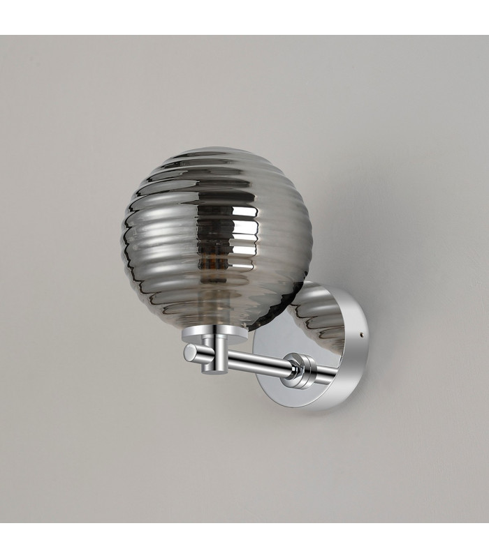 Tivoli Short Arm Wall Light 1 Light G9 IP44 Polished Chrome/Smoke Ribbed Round Glass-7