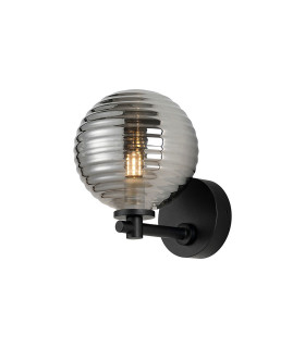 Tivoli Short Arm Wall Light 1 Light G9 IP44 Satin Black/Smoke Ribbed Round Glass-1