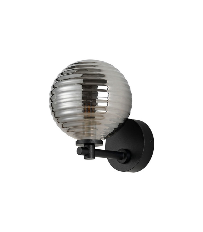 Tivoli Short Arm Wall Light 1 Light G9 IP44 Satin Black/Smoke Ribbed Round Glass-4