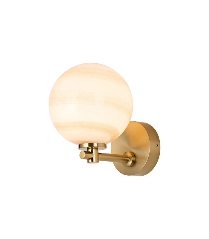 Tivoli Short Arm Wall Light 1 Light G9 IP44 Brass Gold/Brown Round Marble Effect Glass-1