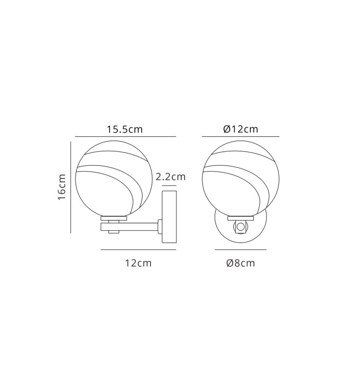 Tivoli Short Arm Wall Light 1 Light G9 IP44 Brass Gold/Brown Round Marble Effect Glass-2