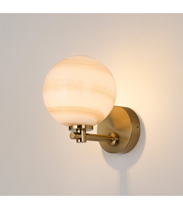 Tivoli Short Arm Wall Light 1 Light G9 IP44 Brass Gold/Brown Round Marble Effect Glass-3