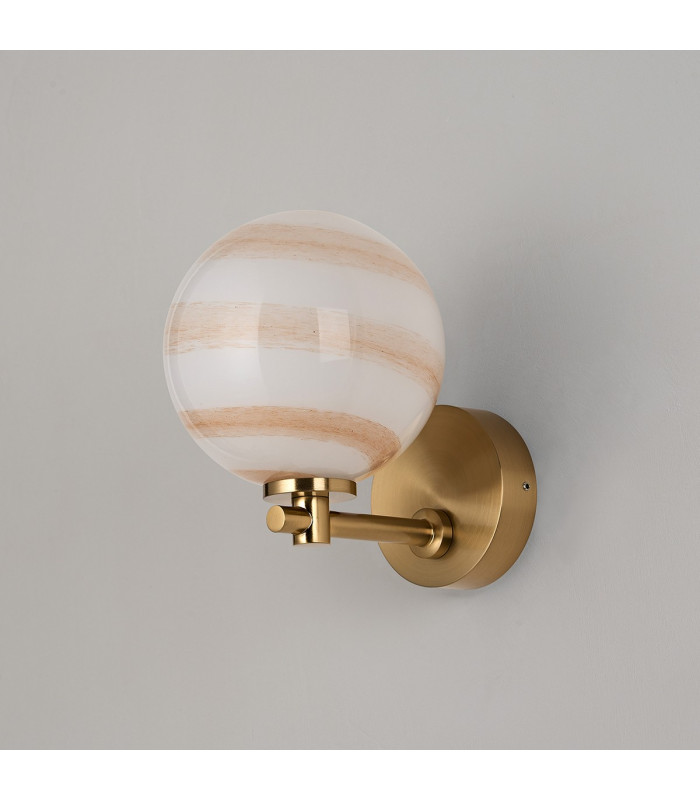 Tivoli Short Arm Wall Light 1 Light G9 IP44 Brass Gold/Brown Round Marble Effect Glass-7
