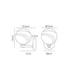 Tivoli Short Arm Wall Light 1 Light G9 IP44 Polished Chrome/Grey/White Round Marble Effect Glass-2