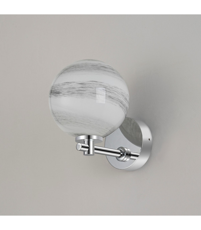 Tivoli Short Arm Wall Light 1 Light G9 IP44 Polished Chrome/Grey/White Round Marble Effect Glass-7