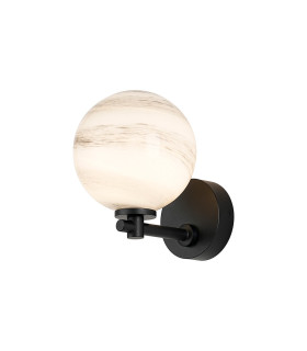 Tivoli Short Arm Wall Light 1 Light G9 IP44 Satin Black/Grey Round Marble Effect Glass-1