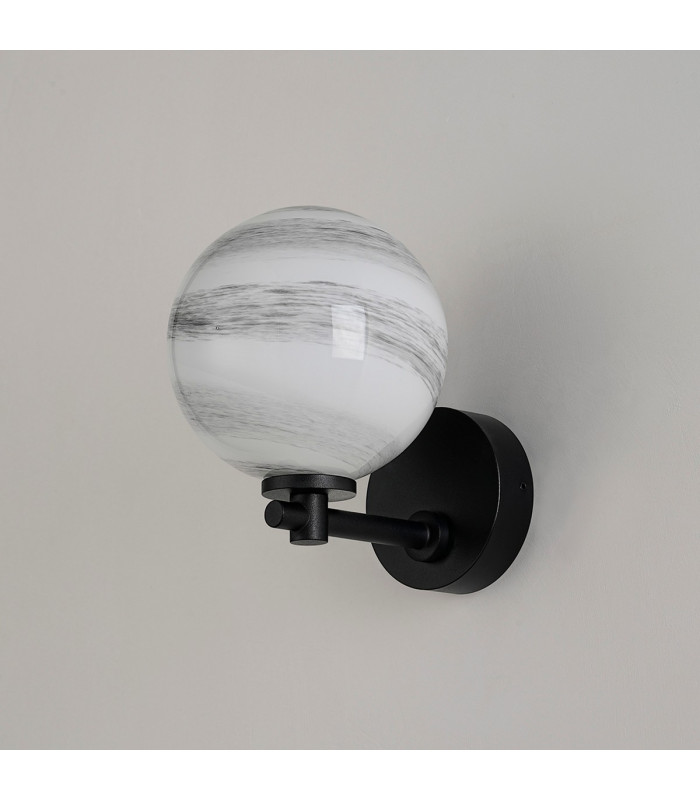 Tivoli Short Arm Wall Light 1 Light G9 IP44 Satin Black/Grey Round Marble Effect Glass-7