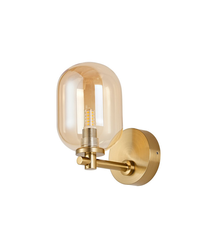 Tivoli Short Arm Wall Light 1 Light G9 IP44 Brass Gold/Amber Smooth Tubular Glass-4