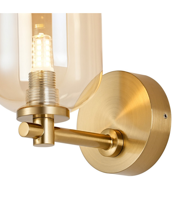 Tivoli Short Arm Wall Light 1 Light G9 IP44 Brass Gold/Amber Smooth Tubular Glass-6