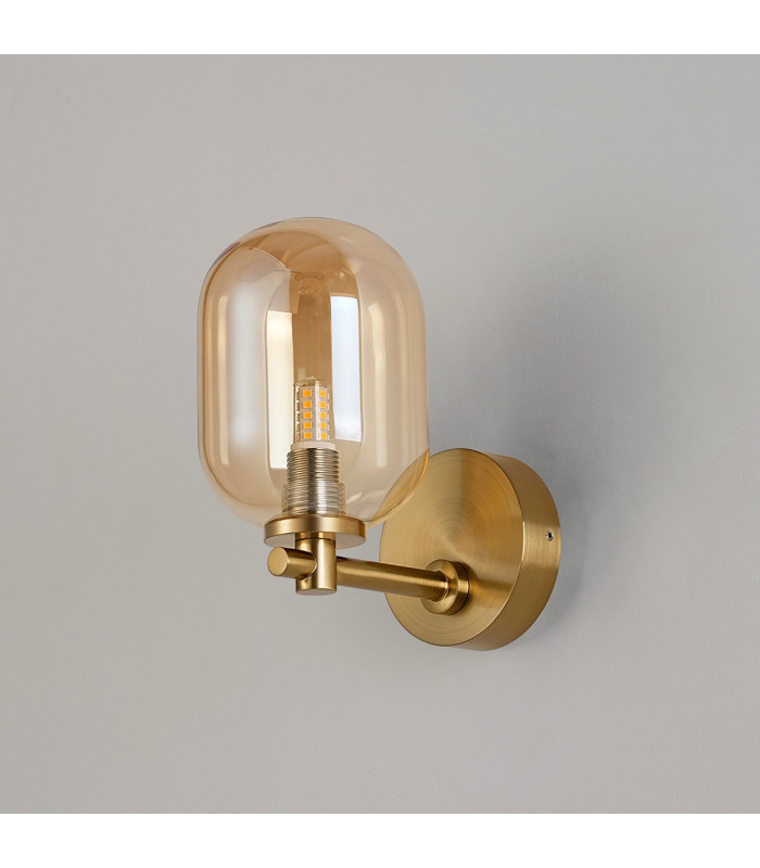 Tivoli Short Arm Wall Light 1 Light G9 IP44 Brass Gold/Amber Smooth Tubular Glass-7