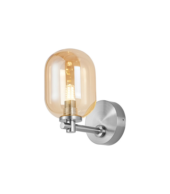 Tivoli Short Arm Wall Light 1 Light G9 IP44 Polished Chrome/Amber Smooth Tubular Glass-1
