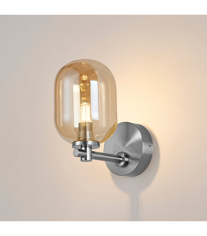 Tivoli Short Arm Wall Light 1 Light G9 IP44 Polished Chrome/Amber Smooth Tubular Glass-3