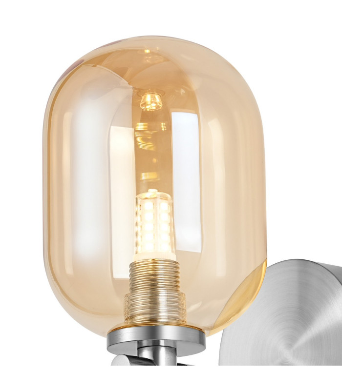 Tivoli Short Arm Wall Light 1 Light G9 IP44 Polished Chrome/Amber Smooth Tubular Glass-5