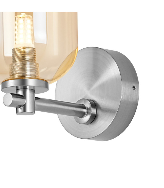 Tivoli Short Arm Wall Light 1 Light G9 IP44 Polished Chrome/Amber Smooth Tubular Glass-6
