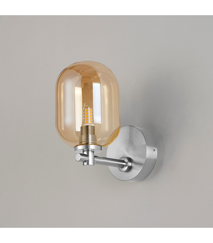 Tivoli Short Arm Wall Light 1 Light G9 IP44 Polished Chrome/Amber Smooth Tubular Glass-7