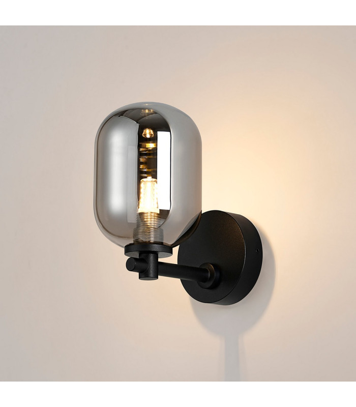 Tivoli Short Arm Wall Light 1 Light G9 IP44 Satin Black/Smoke Smooth Tubular Glass-3