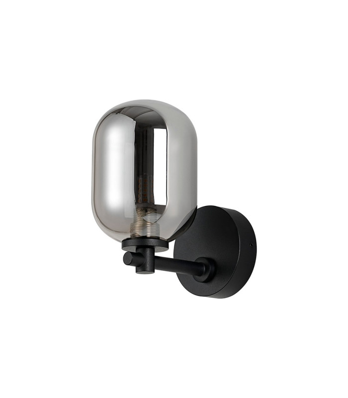 Tivoli Short Arm Wall Light 1 Light G9 IP44 Satin Black/Smoke Smooth Tubular Glass-4