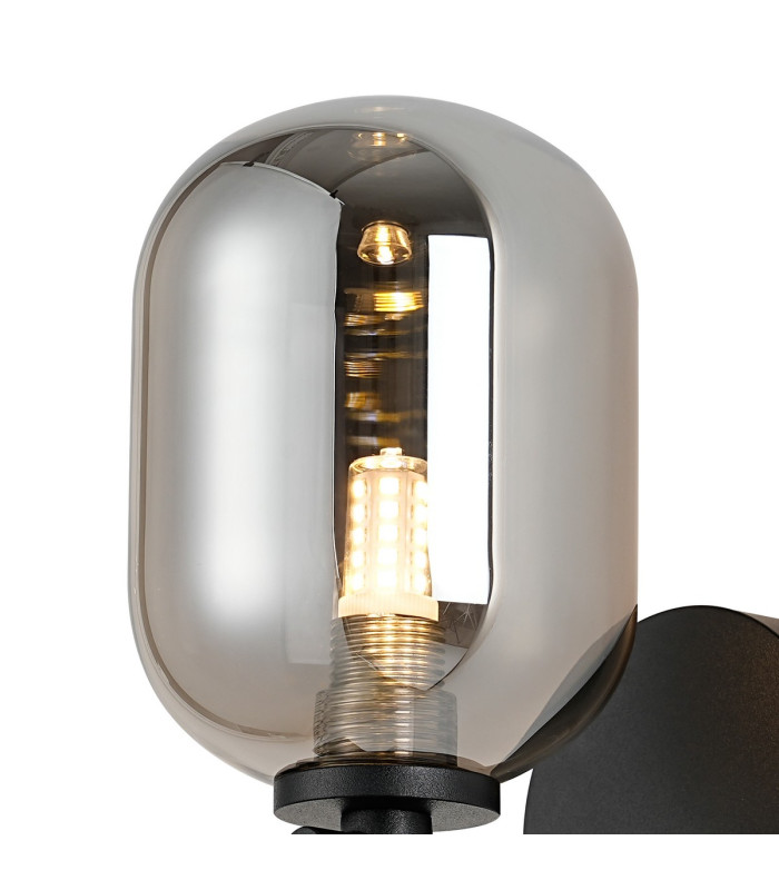 Tivoli Short Arm Wall Light 1 Light G9 IP44 Satin Black/Smoke Smooth Tubular Glass-5