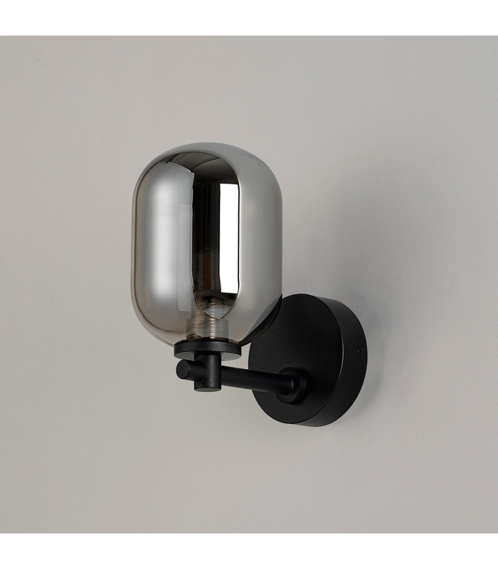 Tivoli Short Arm Wall Light 1 Light G9 IP44 Satin Black/Smoke Smooth Tubular Glass-7