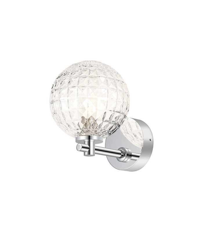 Tivoli Short Arm Wall Light 1 Light G9 IP44 Polished Chrome/Clear Cross Pattern Round Glass-1