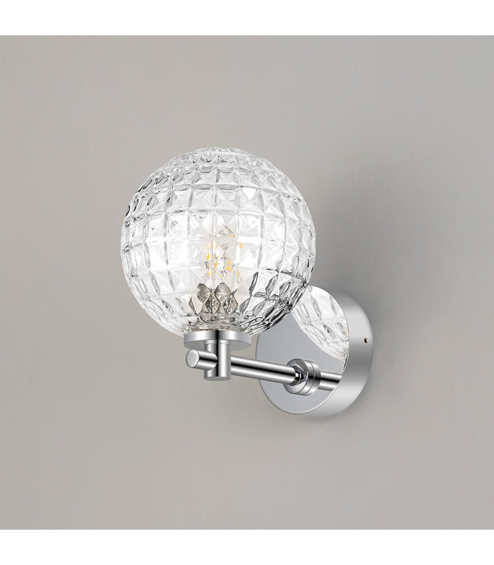 Tivoli Short Arm Wall Light 1 Light G9 IP44 Polished Chrome/Clear Cross Pattern Round Glass-6