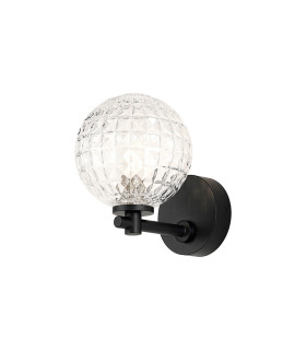 Tivoli Short Arm Wall Light 1 Light G9 IP44 Satin Black/Clear Cross Pattern Round Glass-1
