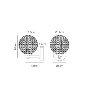Tivoli Short Arm Wall Light 1 Light G9 IP44 Satin Black/Clear Cross Pattern Round Glass-2