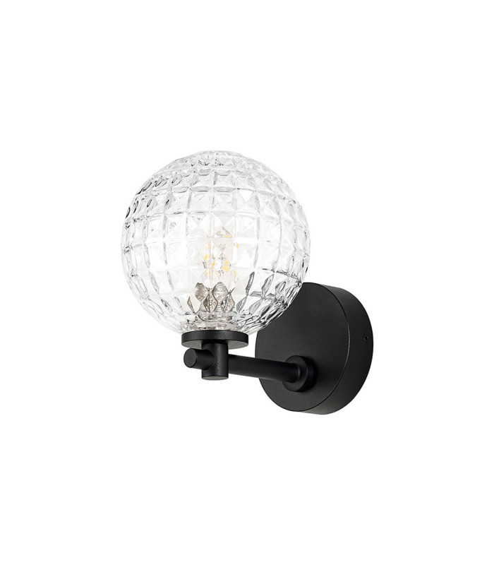 Tivoli Short Arm Wall Light 1 Light G9 IP44 Satin Black/Clear Cross Pattern Round Glass-4