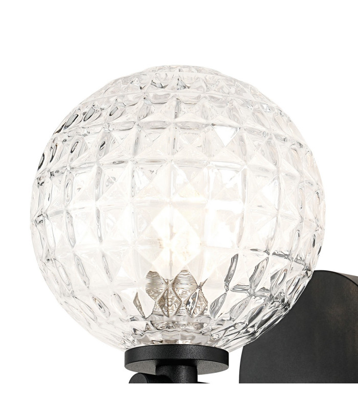 Tivoli Short Arm Wall Light 1 Light G9 IP44 Satin Black/Clear Cross Pattern Round Glass-5