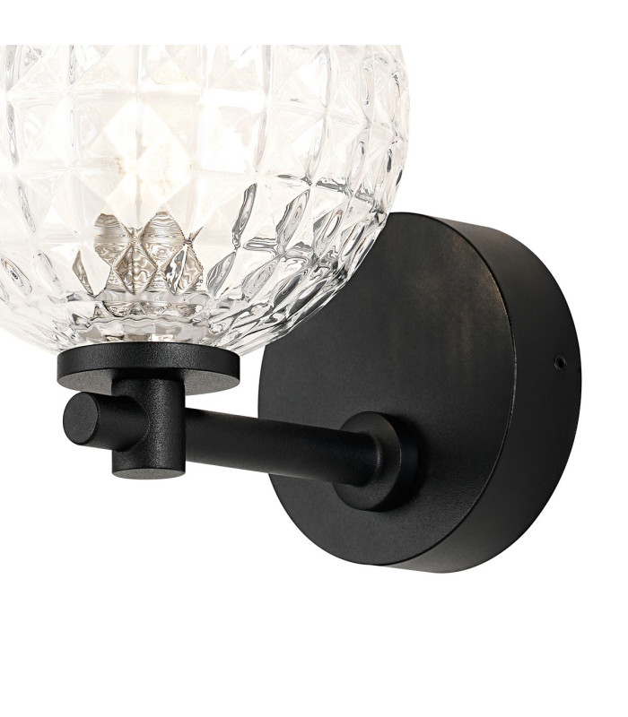 Tivoli Short Arm Wall Light 1 Light G9 IP44 Satin Black/Clear Cross Pattern Round Glass-6