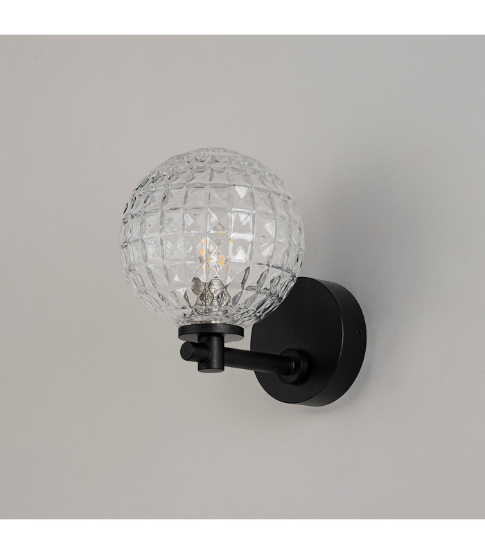 Tivoli Short Arm Wall Light 1 Light G9 IP44 Satin Black/Clear Cross Pattern Round Glass-7