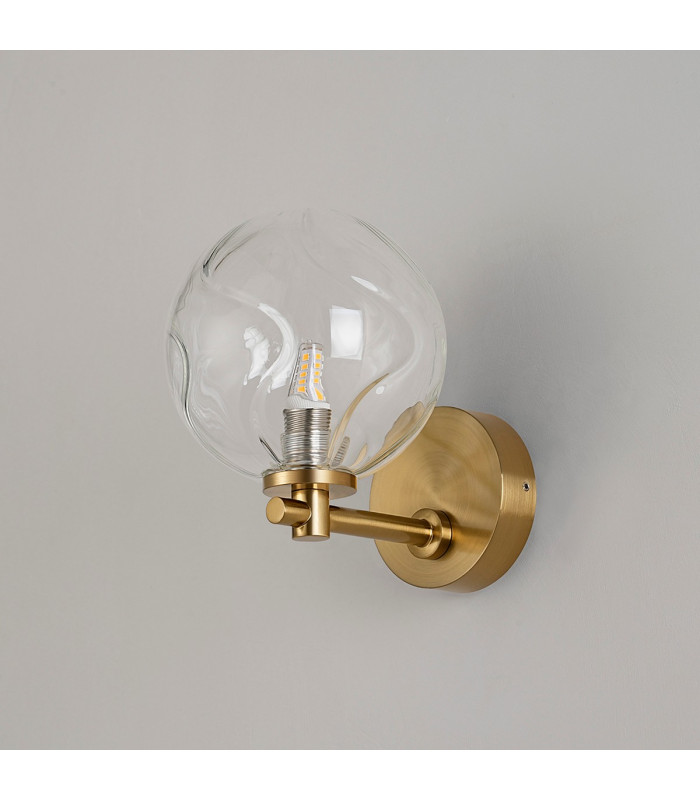 Tivoli Short Arm Wall Light 1 Light G9 IP44 Brass Gold/Clear Waved Round Glass-7