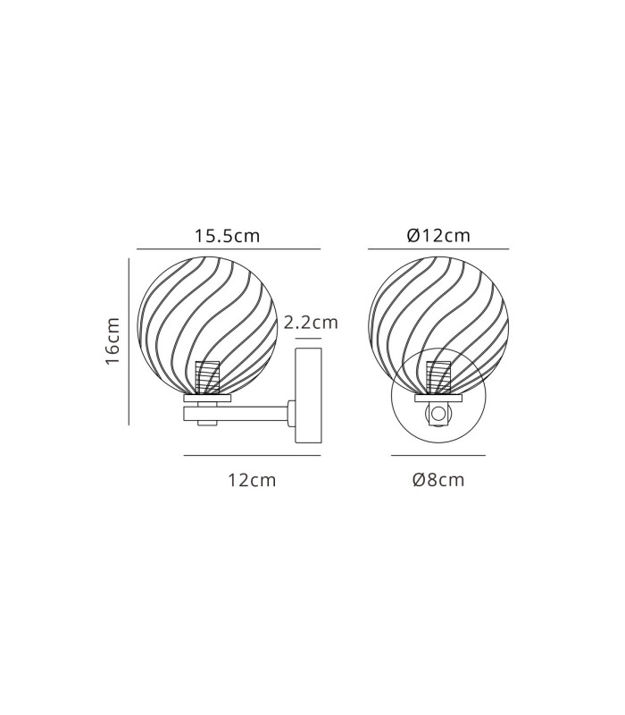 Tivoli Short Arm Wall Light 1 Light G9 IP44 Polished Chrome/Clear Swirl Round Glass-2
