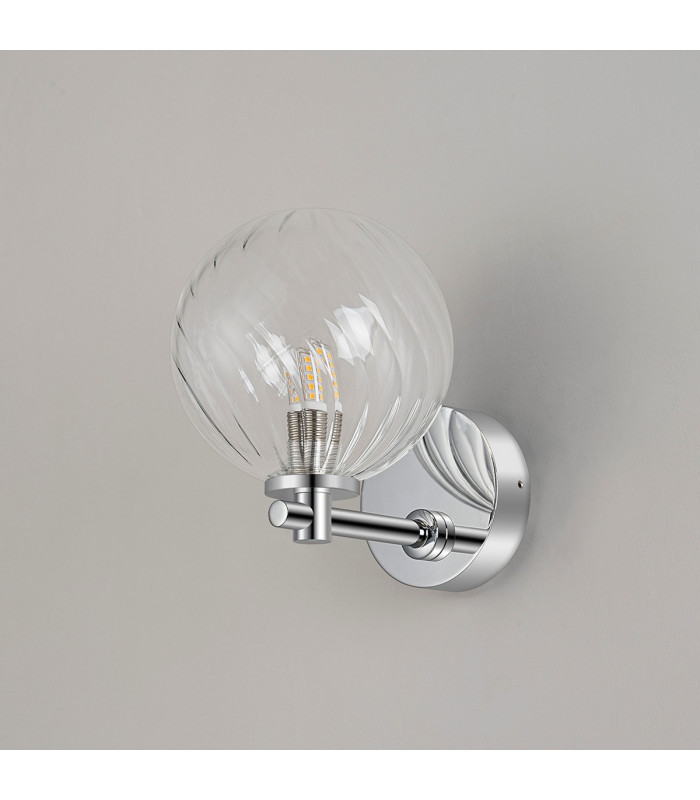 Tivoli Short Arm Wall Light 1 Light G9 IP44 Polished Chrome/Clear Swirl Round Glass-7
