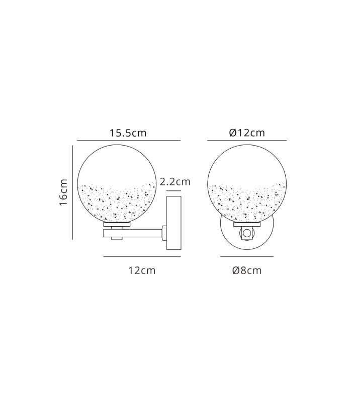 Tivoli Short Arm Wall Light 1 Light G9 IP44 Polished Chrome/White Two-Tone Snow Specks Round Glass-2
