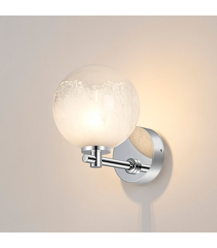 Tivoli Short Arm Wall Light 1 Light G9 IP44 Polished Chrome/White Two-Tone Snow Specks Round Glass-3