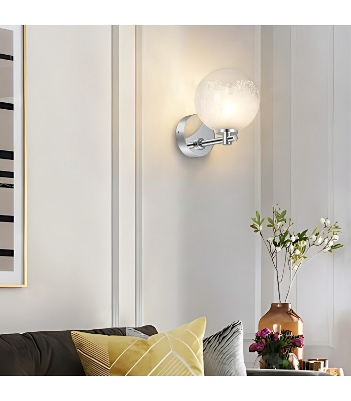 Tivoli Short Arm Wall Light 1 Light G9 IP44 Polished Chrome/White Two-Tone Snow Specks Round Glass-4