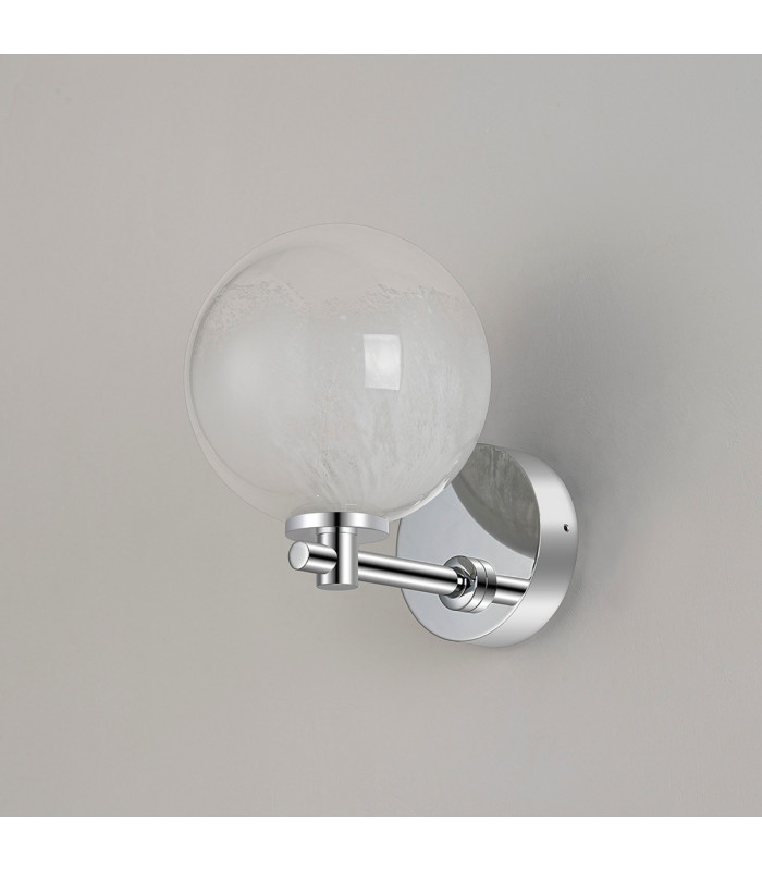Tivoli Short Arm Wall Light 1 Light G9 IP44 Polished Chrome/White Two-Tone Snow Specks Round Glass-8